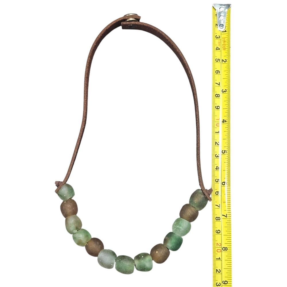 New Handmade Krobo Bead And Leather Necklace - Picture 12 of 15